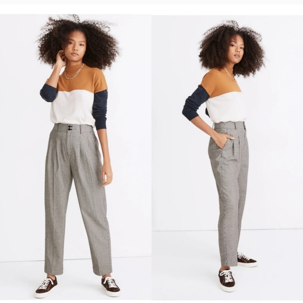 Madewell Pleated Tapered wide-leg pants in Mini Houndstooth